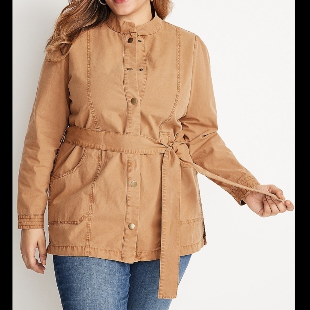Maurices Medium Belted Twill Fall Brown Button Jacket